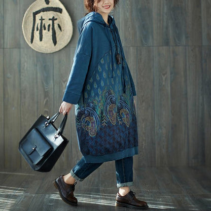 Buddha Trends Sweater Dresses Robe pull à capuche Peacock Paisley