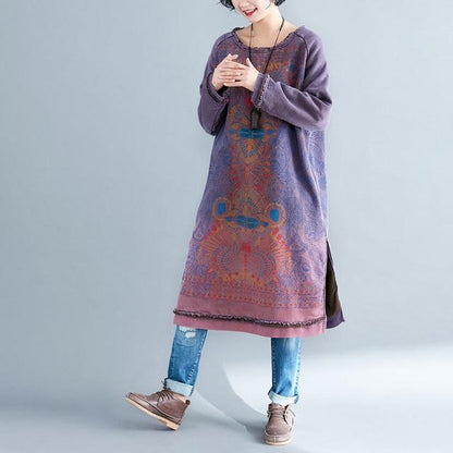 Buddha Trends Sweater Dresses Ungu / Satu Ukuran Oversized Ripped Sweater Dress
