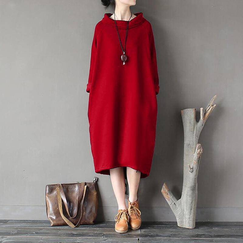 Платья-свитера Buddha Trends Красный / XL Большой размер с высоким воротом Платье-свитер