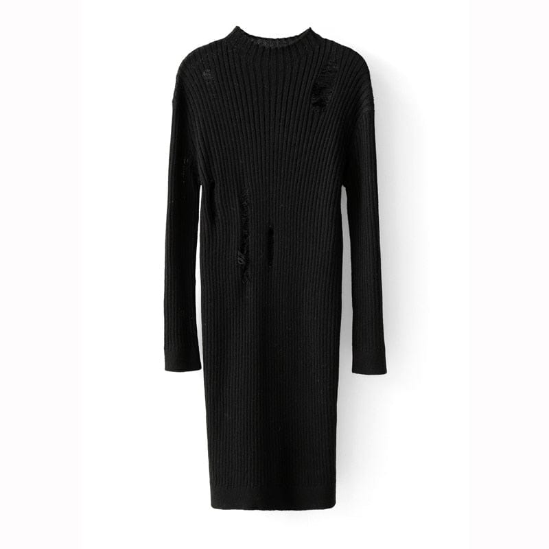 Buddha Trends Sweater Dresses Ripped Knitted Sweater Dress