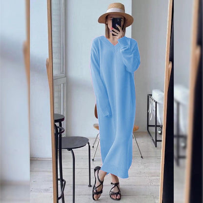 Buddha Trends Pull Robes bleu ciel / S Robe pull oversize à manches longues