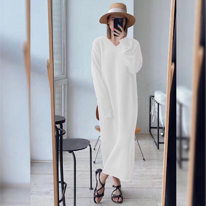 Buddha Trends Pull Robes blanc / S Robe pull oversize à manches longues