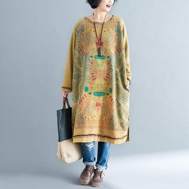 Buddha Trends Sweater Dresses Kuning / Satu Ukuran Oversized Ripped Sweater Dress