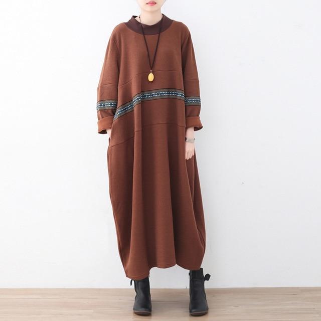 Buddha Trends Sweaters χρώμα καφέ / One Size Turtleneck Maxi Sweater Dress