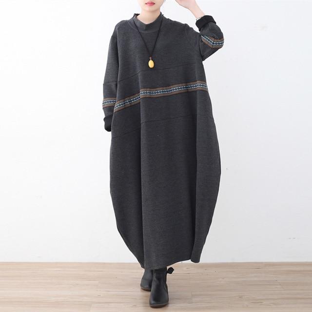 Buddha Trends Sweaters Grau / Einheitsgröße Rollkragen-Maxi-Pulloverkleid
