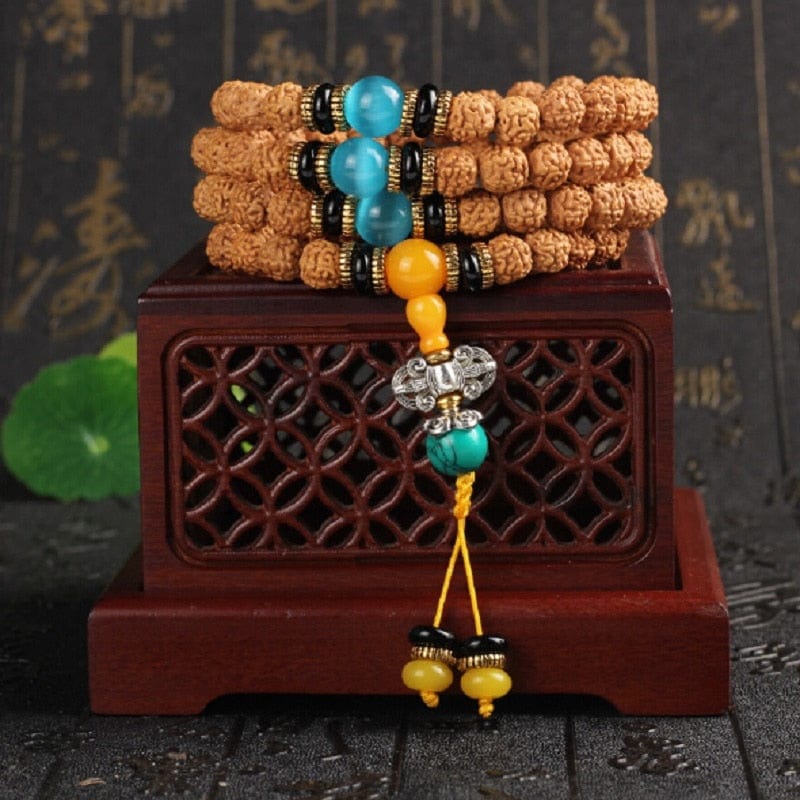 Buddha Trends Plata tibetana Rudraksha 108 Mala Beads
