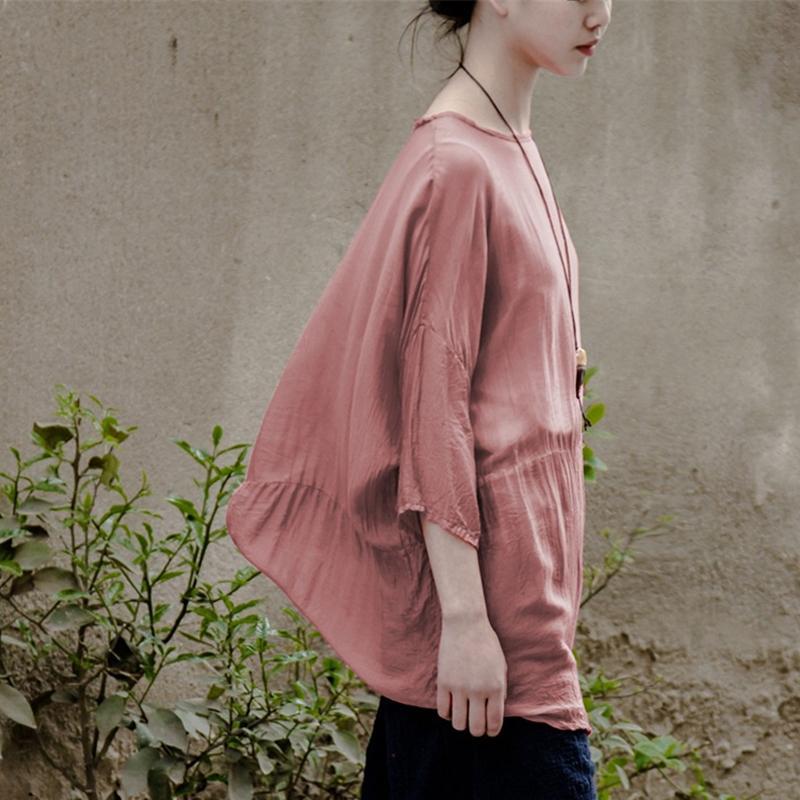 Buddha Trends Tops One Size / Růžové oversized splývavé růžové tričko | Lotus