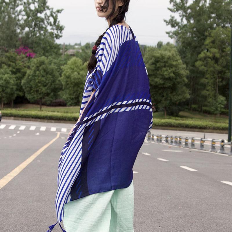 Buddha Trends Tops Oversized White and Blue Striped Blouse | Lotus