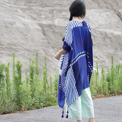 Buddha Trends Tops Übergroße weiß-blau gestreifte Bluse | Lotus