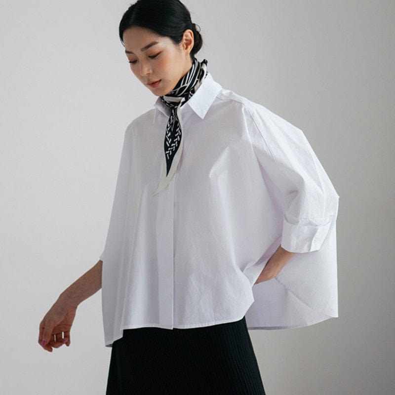 Buddha Trends Tops Oversized White Asymmetrical Shirt