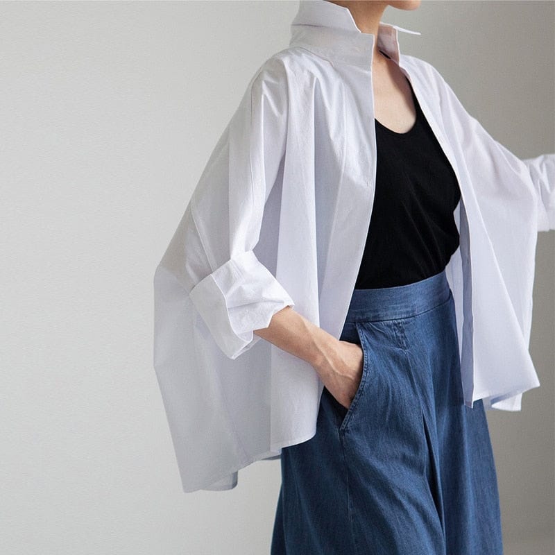 Buddha Trends Tops Oversized White Asymmetrical Shirt