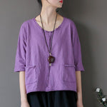 Buddha Trends Tops Purple / T-shirt basic in cotone taglia unica