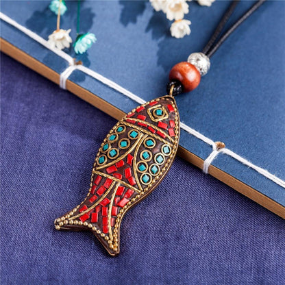 Buddha Trends Tribal Geometric Fish Pendant Necklace