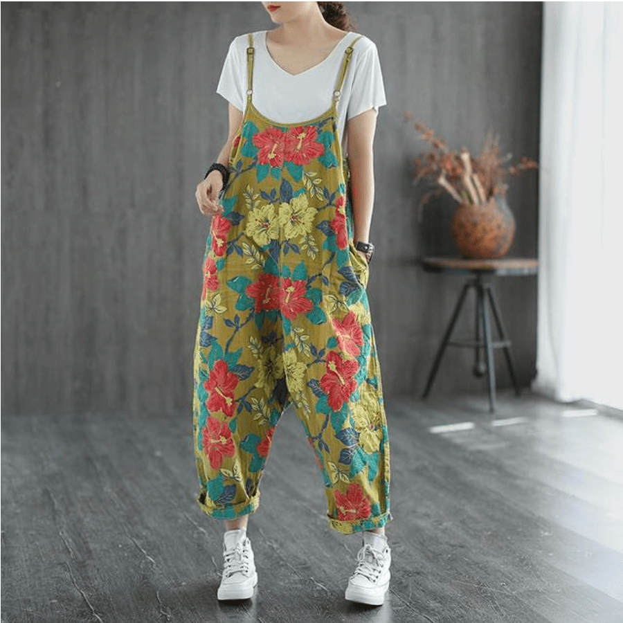 Buddha Trends Vintage Floral Print Overall