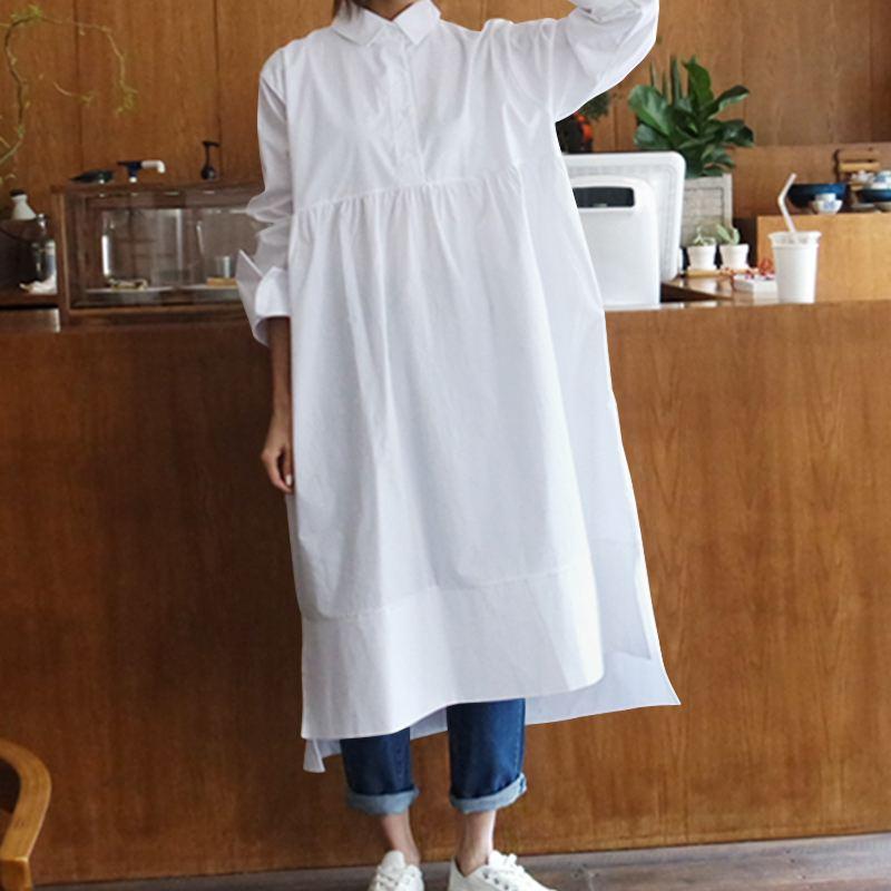 Buddha Trends Λευκό / 4XL Plus Size Oversized Shirt Dress