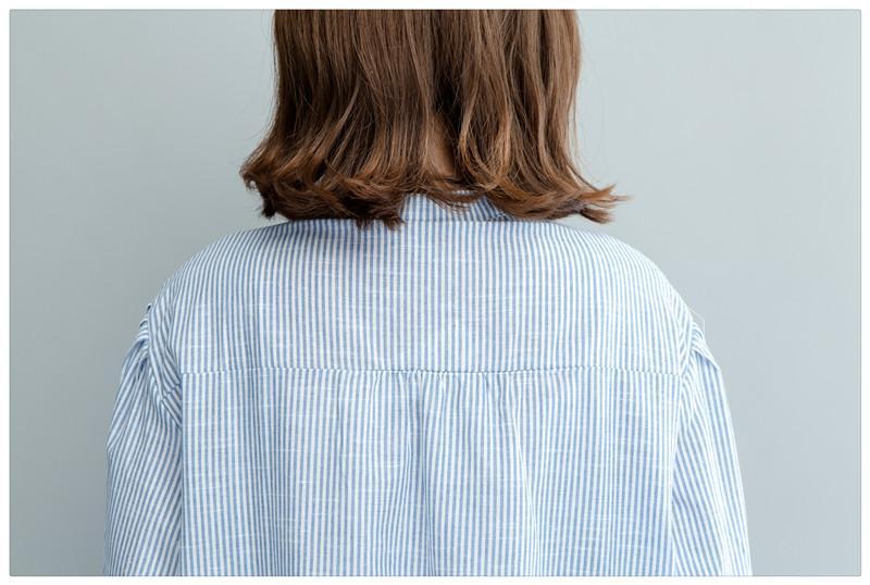 White and Blue Stripes Embroidered Blouse