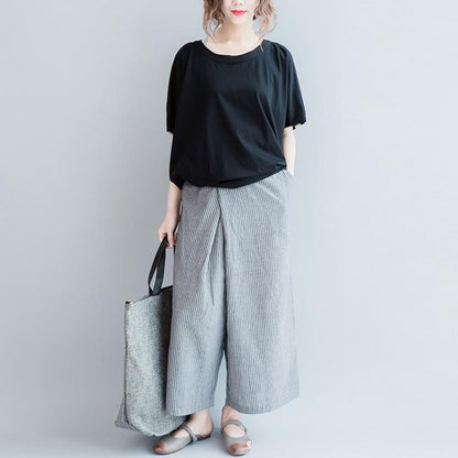 White and Grey Striped Wide Leg Pants