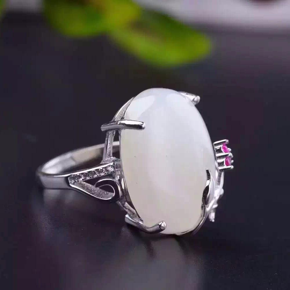Buddha Trends White Jade Sterling Silver Ring