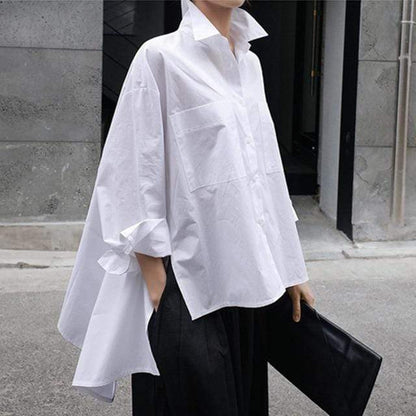 Buddha Trends Weiß / L Unregelmäßiges Oversize-Hemd mit Knöpfen