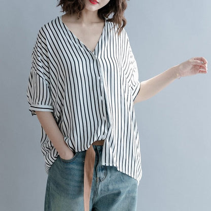 Buddha Trends White / One Size Black and White Striped Blouse