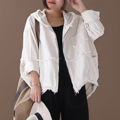 Buddha Trends White / One Size Oversized Denim Jacket with Hoodie