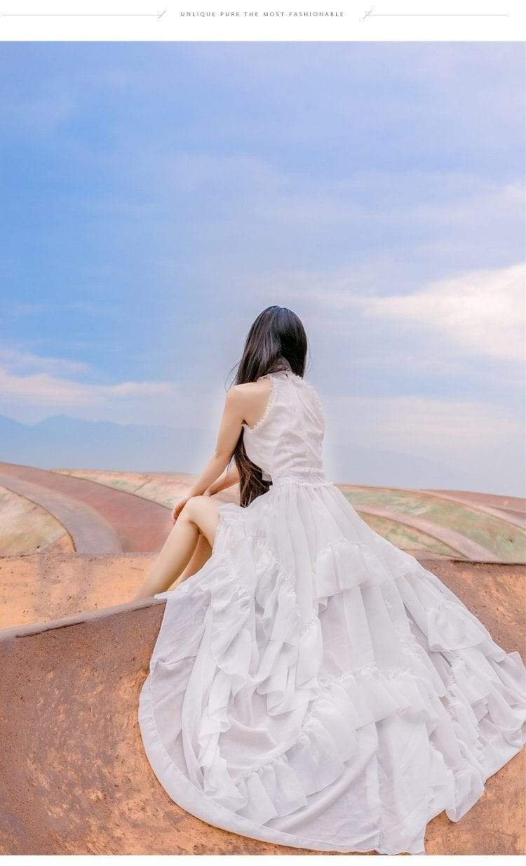 Λευκό βολάν Fit and Flare Bohemian Maxi Dress | Μάνταλα