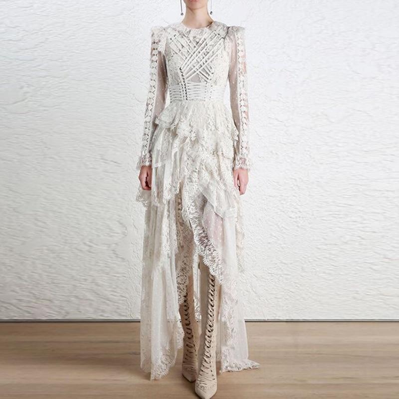 Buddha Trends White / S Cascading Lace Ruffles Bohemian Wedding Dress