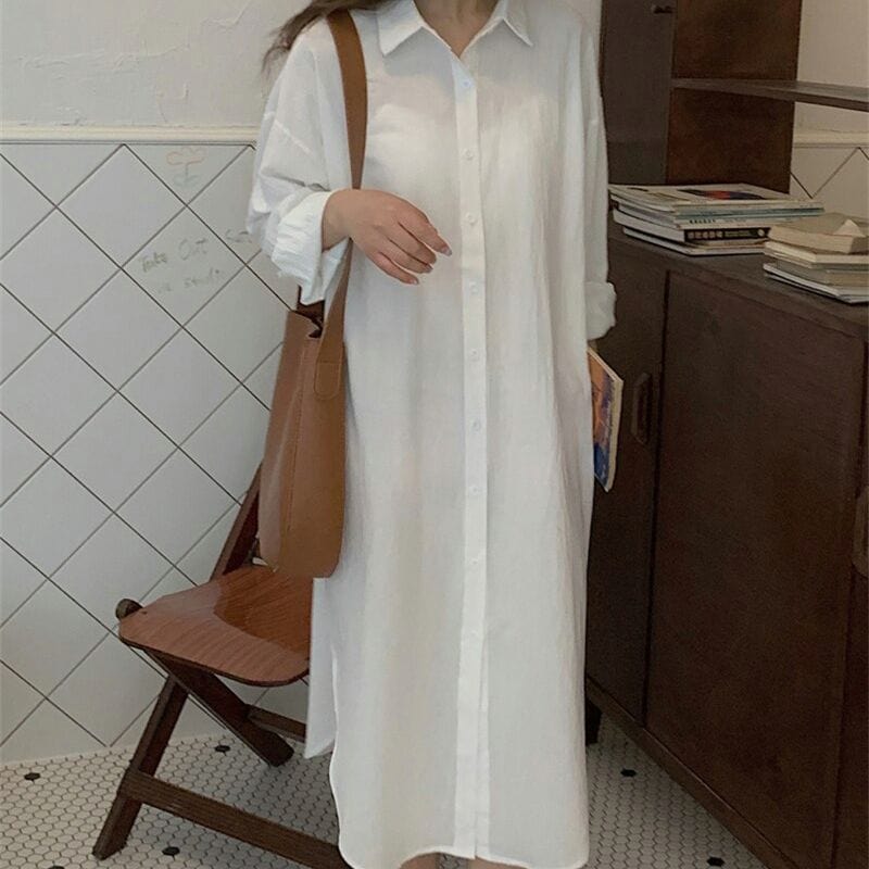 Buddha Trends White / S Plus Size Loose Shirt Dress