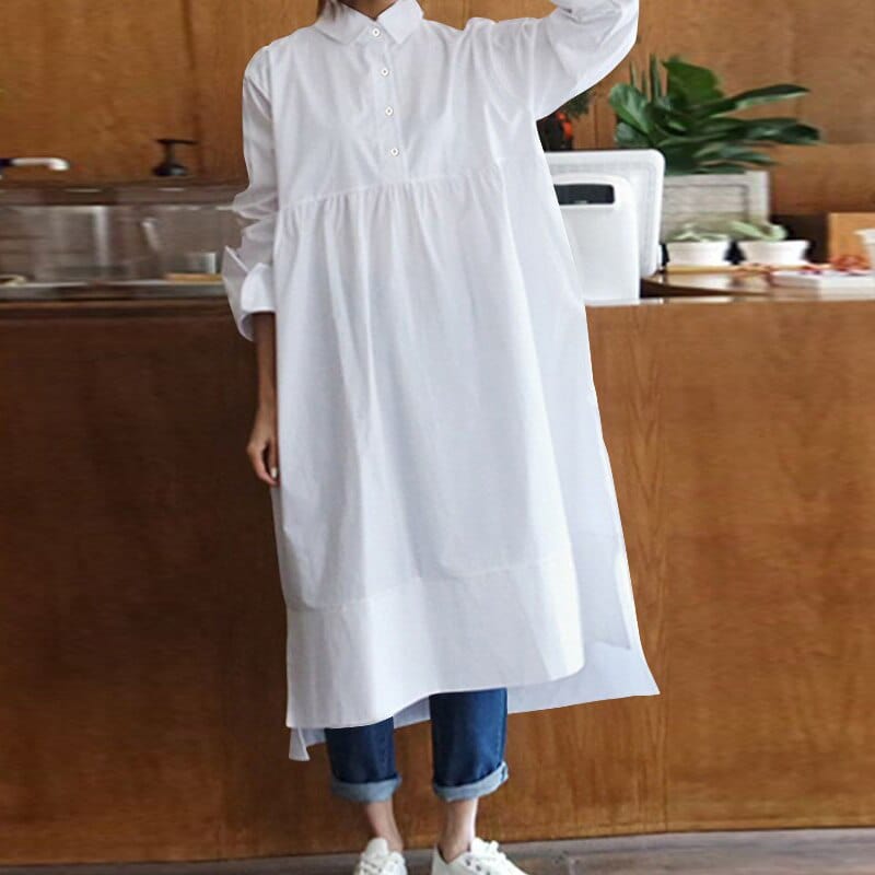 Buddha Trends أبيض / S فستان قميص كبير الحجم