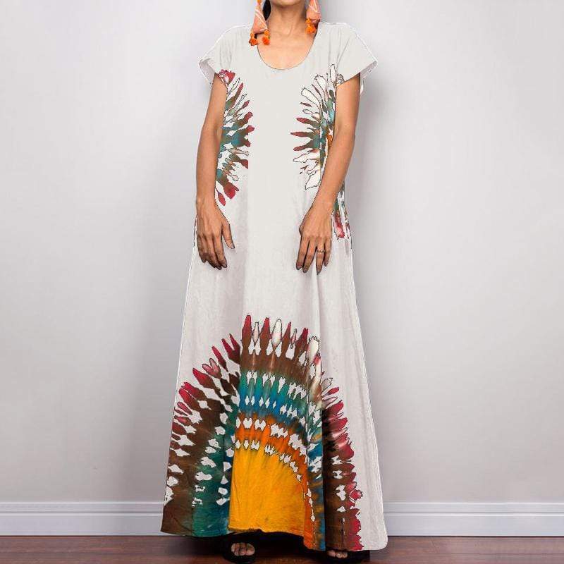 Buddha Trends White / XXL Urban Hippie Short Sleeve Maxi Dress