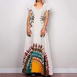 Buddha Trends White / XXL Urban Hippie κοντομάνικο Maxi φόρεμα