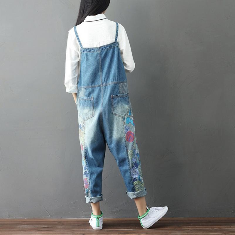 Wide Leg Floral Denim 90S Overall