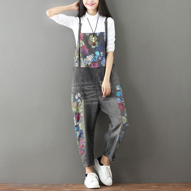 Wide Leg Floral Denim 90S Overall