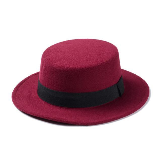 Buddha Trends Wine red Grunge Flat Boater Style Hat