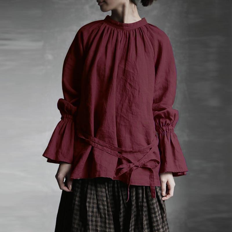 Buddha Trends Wine Red / S Victorian Era Flare Sleeve Cotton Shirt
