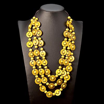 Buddha Trends yellow Boho Rainbow Wood Beads Statement Necklace