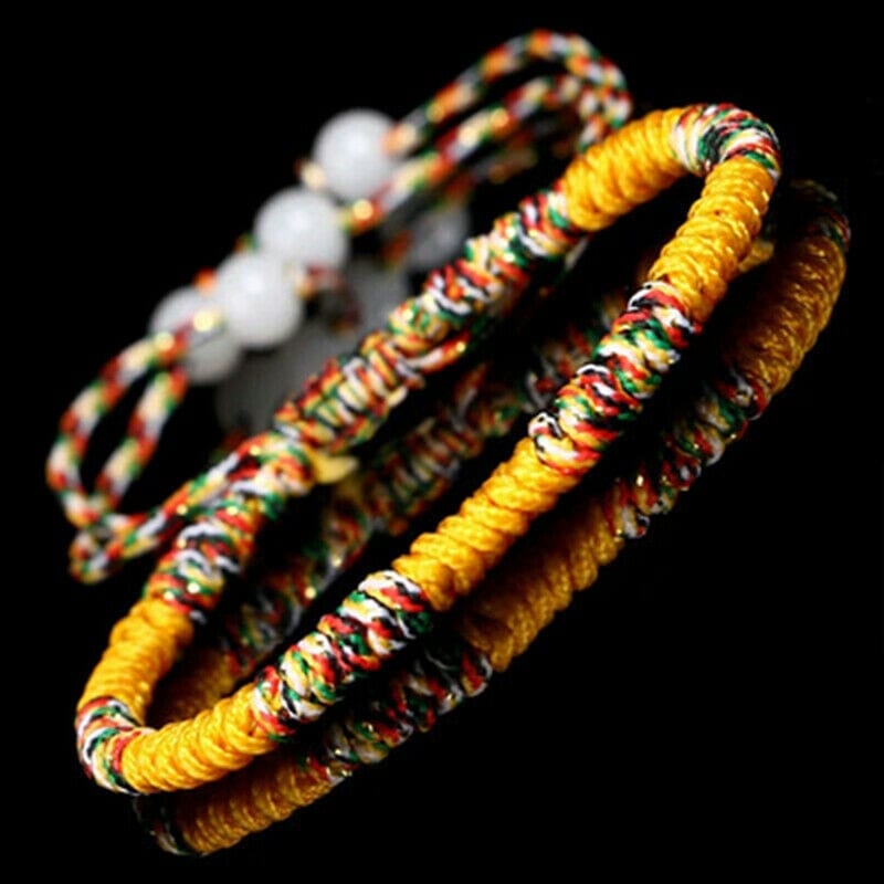 Buddha Trends Yellow Handmade Tibetan Knot Bracelet With Beads