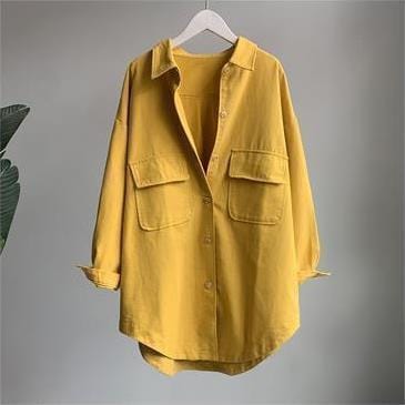 Buddha Trends Yellow / M Φθινοπωρινό μακρυμάνικο υπερμεγέθη πουκάμισο