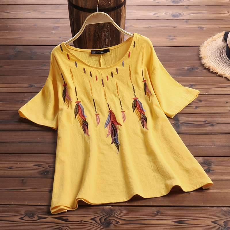 Buddha Trends Yellow / S Bohemia Embroidered Long Sleeve T-Shirt