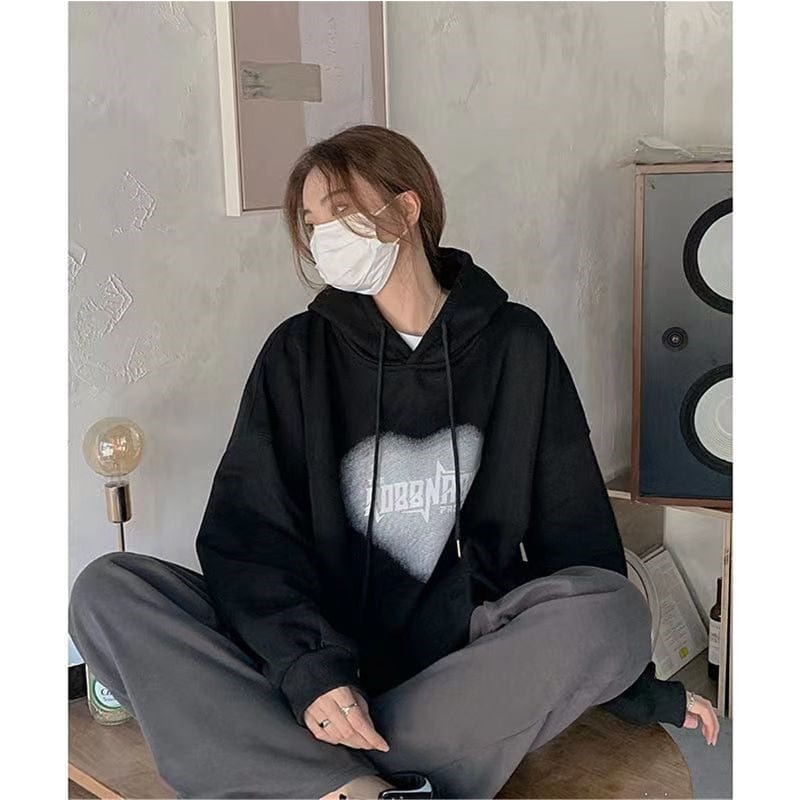 Buddhatrends 0 Black / S Letter Printing Baggy Hoodie