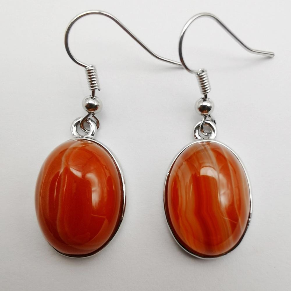 Buddhatrends 0range Veins Agate Natural Stone Oval Earrings