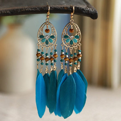 Buddhatrends 2 Boho Colorful Long Feather Earrings