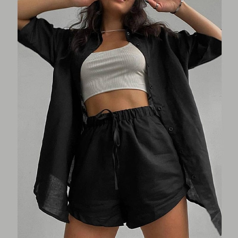 Buddhatrends 2 piece outfit 02 Black / S Lounge Wear Summer Two Piece Set