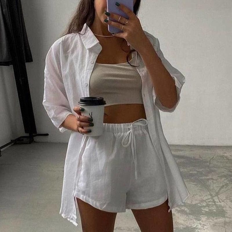 Buddhatrends 2 piece outfit 02 White / S Lounge Wear Summer Two Piece Set