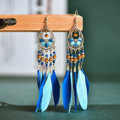 Buddhatrends 3 Boho Colorful Long Feather Earrings