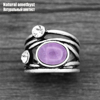 Buddhatrends 6 / Natural Amethyst Natural Stone Plant Ring