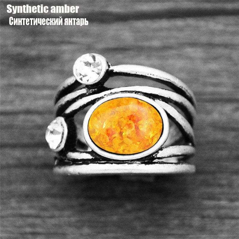 Buddhatrends 6 / Simulated Amber Natural Stone Plant Ring