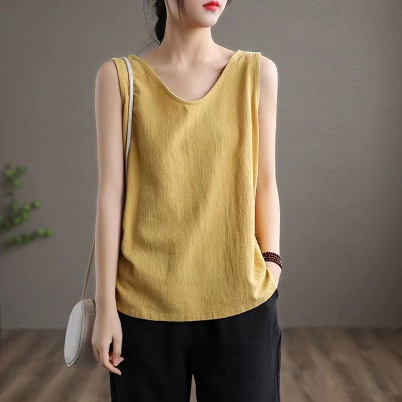 Buddhatrends 6622 Yellow / S Mimy Cotton Line V-neck Top