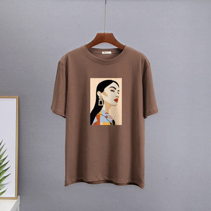 Buddhatrends 7-Brown / L Cartoon Summer Printed O-Neck Shirt