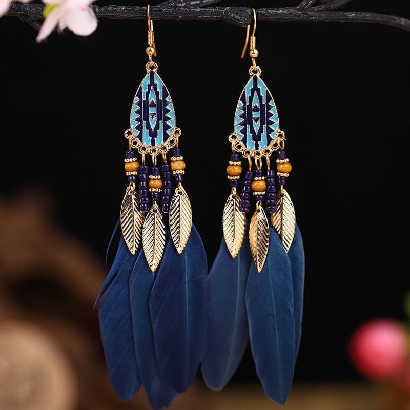 Buddhatrends 8 Boho Colorful Long Feather Earrings